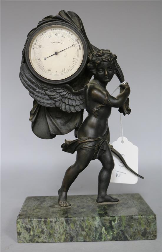 Spelter figure, desk barometer